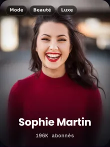 Le kit média de Sophie Martin · photo, niches, bio et statistiques certifiées sur une seule page.